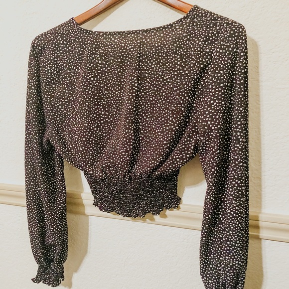 Polka Dot Long Sleeve Crop Blouse - Picture 3 of 3